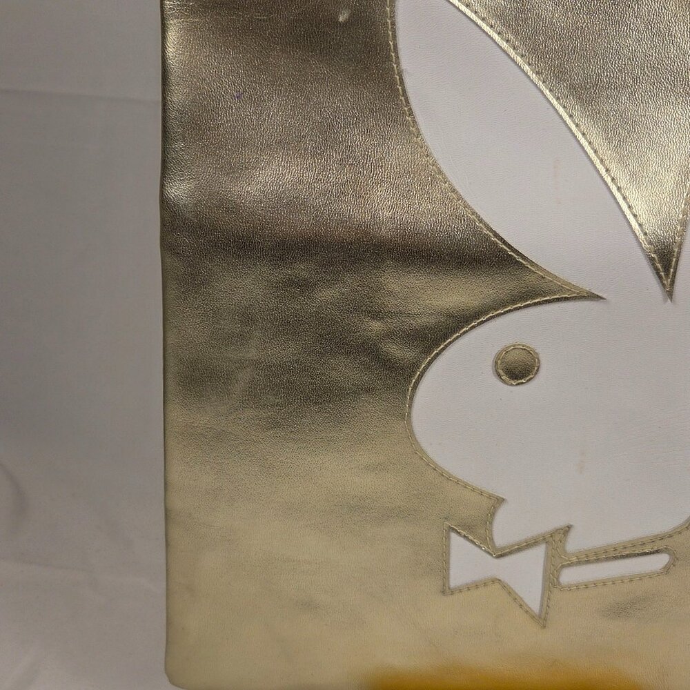 Vintage Y2K Playboy Metallic Gold Tote Bag White Bunny Logo Pink Logo Lining - Picture 5 of 9